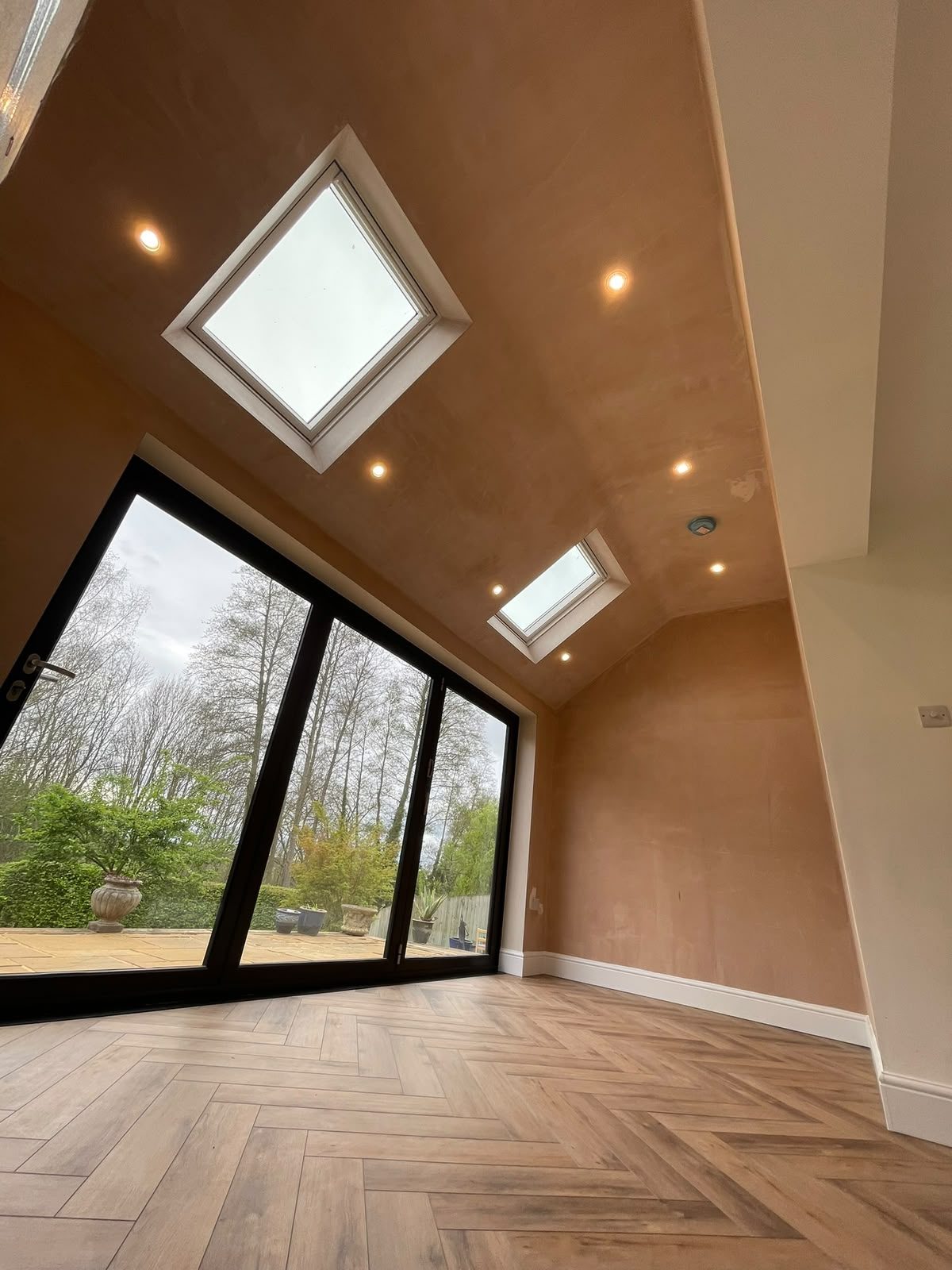 vaulted extension with bifold doors and rooflights