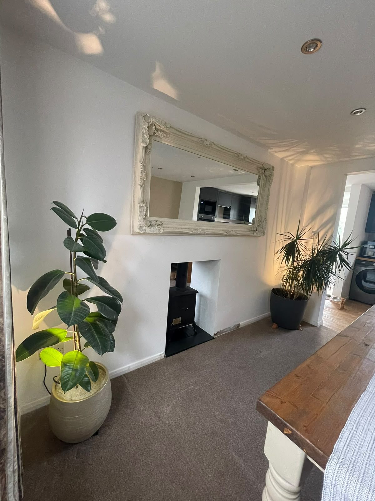 renovated living room with fireplace