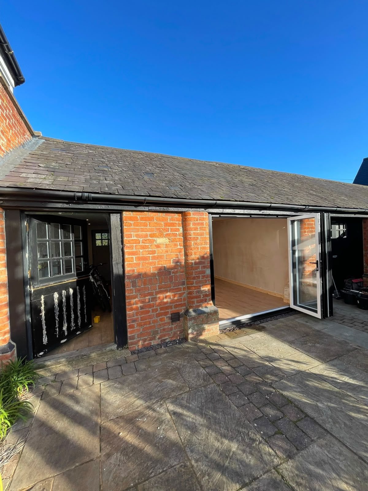 garage with new bifold doors