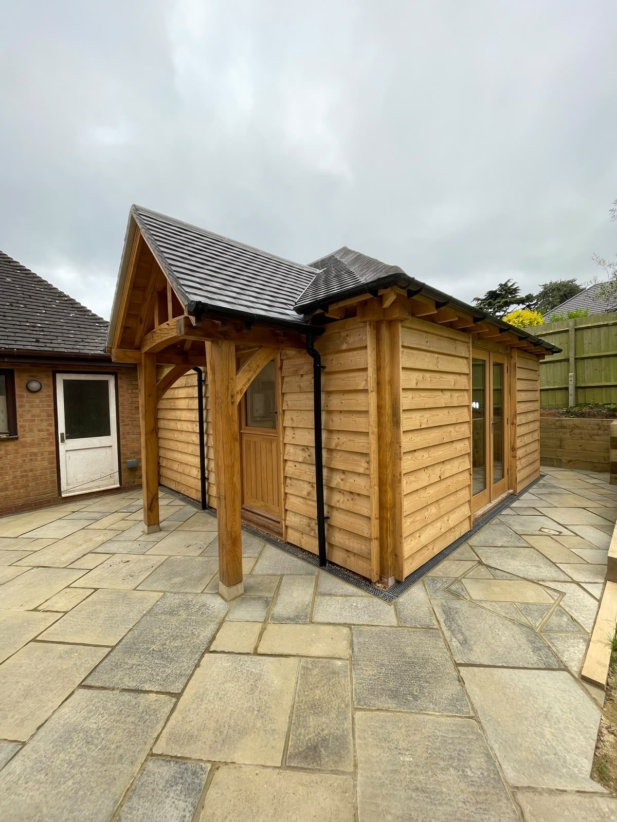 completed oak frame annex exterior