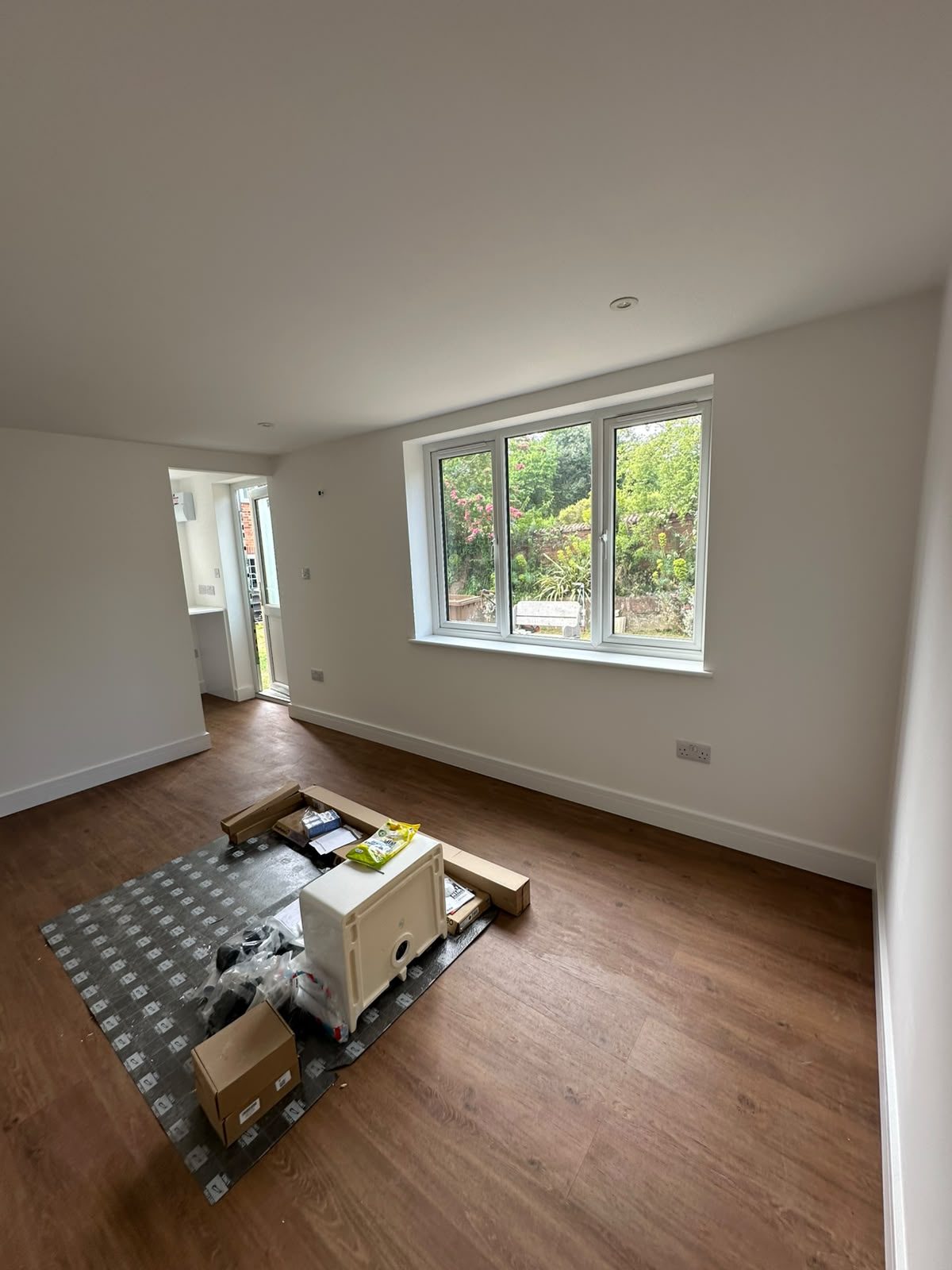garage conversion with new window and flooring