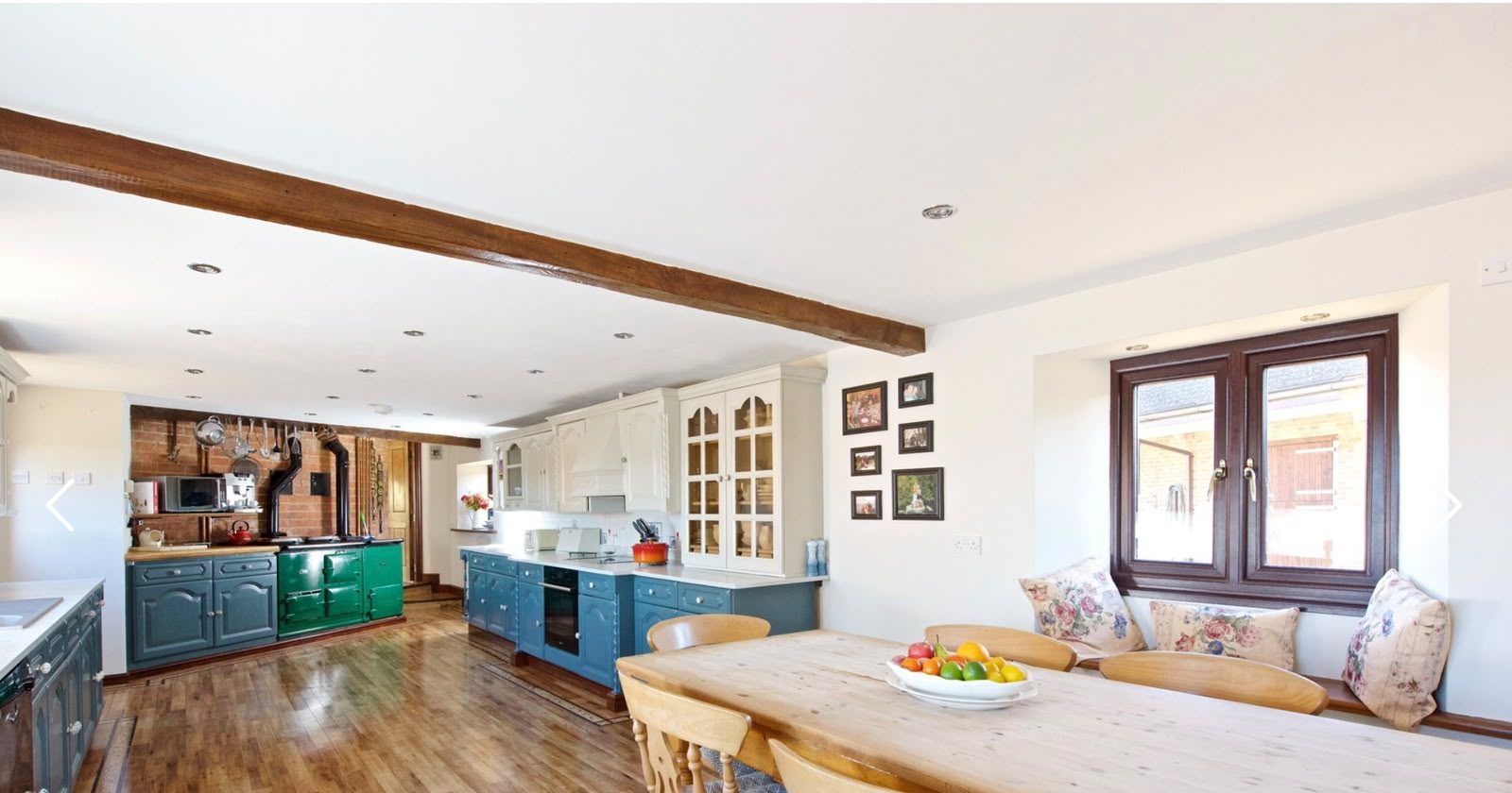 country kitchen with oak beam